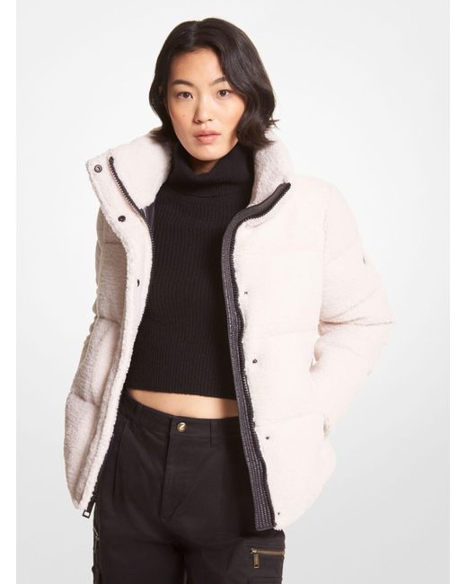 Michael Kors Synthetic Faux Shearling Quilted Puffer Jacket in Bone ...