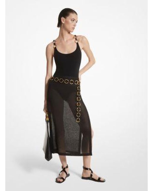 Michael Kors White Mk Linen Gauze Slit Skirt