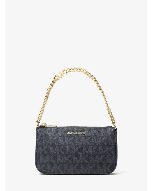 Michael Kors Outlet Blue Mk Jet Set Small Signature Logo Chain Pochette
