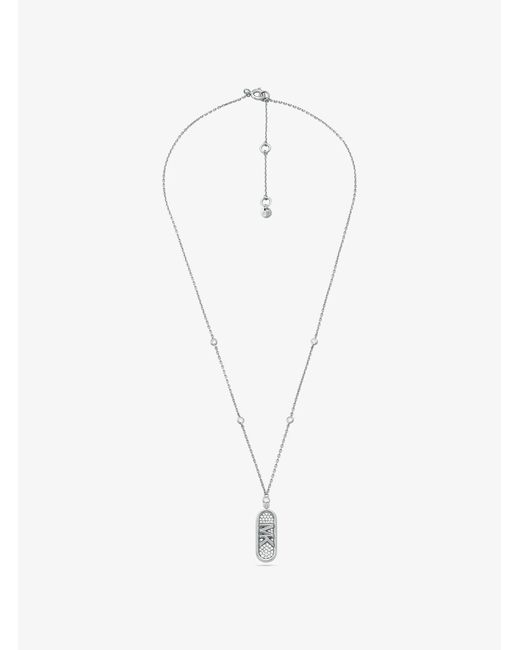 Michael Kors White Mk Pavé Precious Metal-Plated And Sterling Empire Logo Necklace