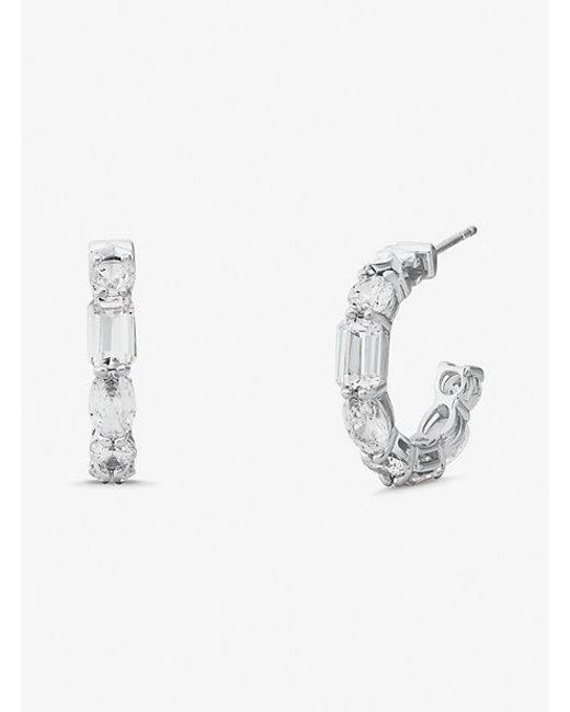 Michael Kors White Sterling Silver Mixed Stone Hoop Earrings