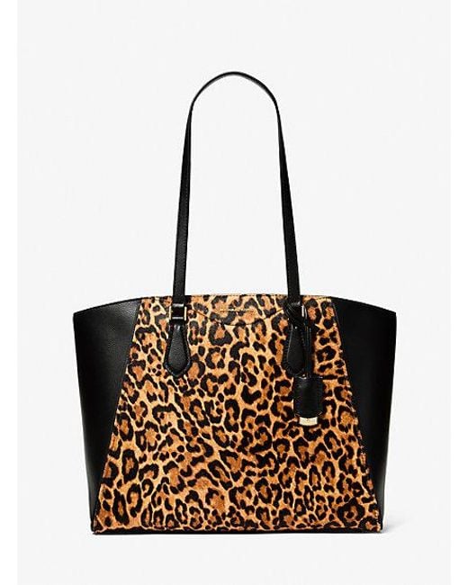 Michael Kors Black Taryn Large Leopard Print Calf Hair Tote Bag