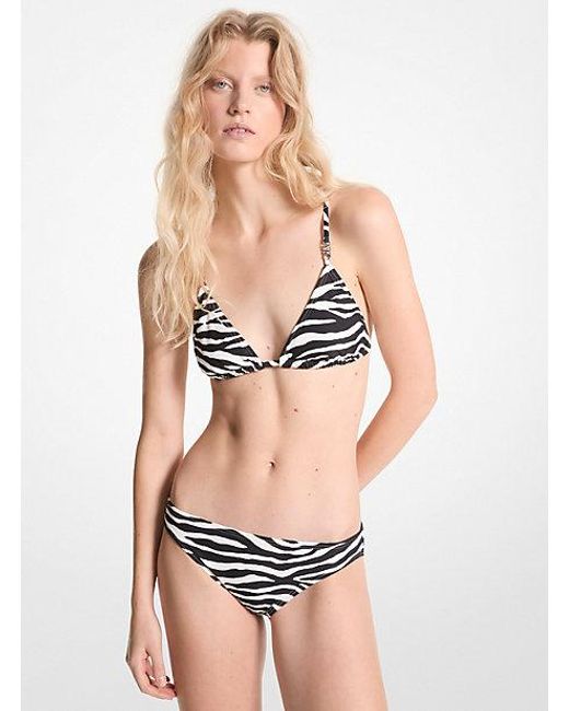 Michael Kors Black Zebra Print Triangle Bikini Top