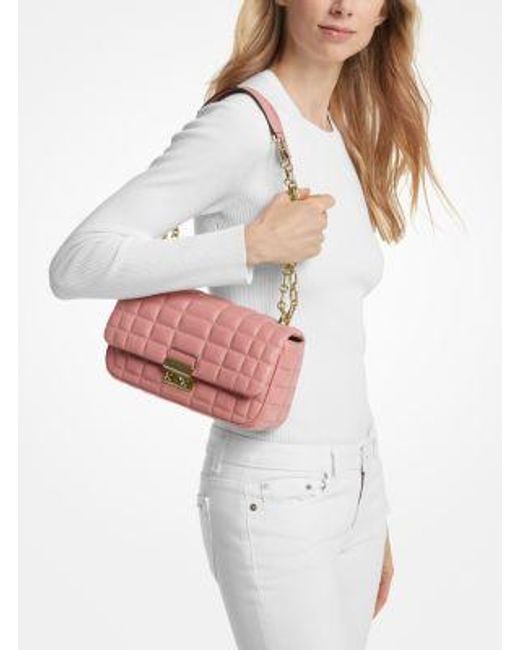 Michael Kors Pink Mk Tribeca Large Quilted Leather Shoulder Bag