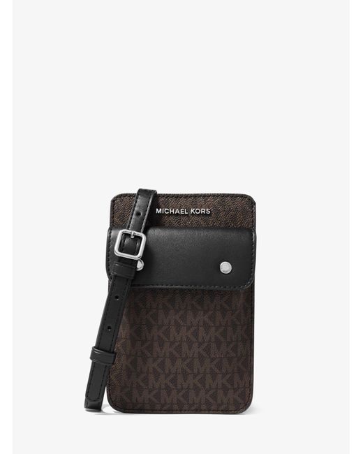 Michael Kors Canvas Logo Smartphone Crossbody Bag in Brown/Black (Black ...