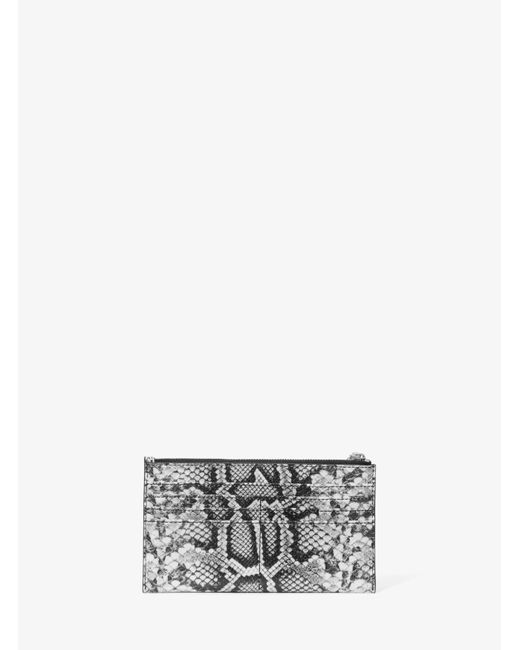 Tarjetero grande de piel con motivo de serpiente en relieve y logotipo imperio MICHAEL Michael Kors de color White