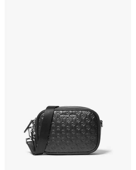 Michael Kors Hudson Logo Embossed Leather Crossbody Bag in Black for