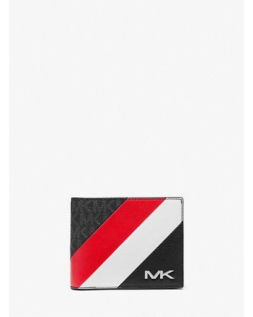 Michael Kors Red Signature Logo And Stripe Wallet With Passcase Gift Set for men