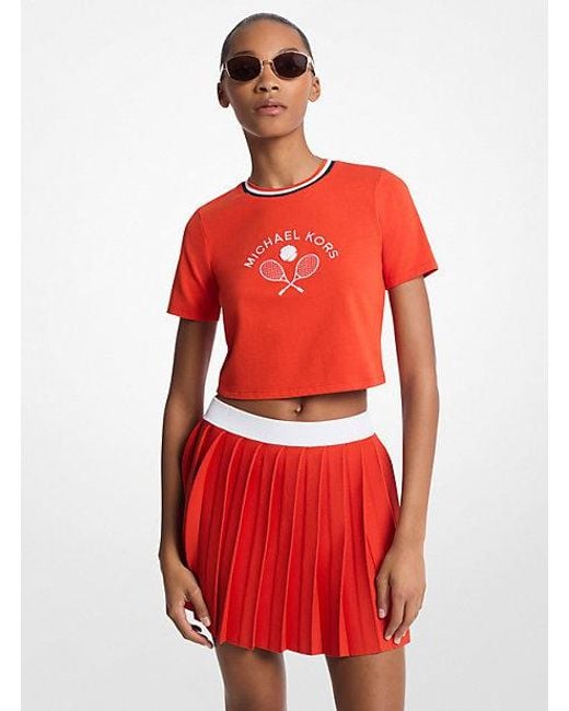 Michael Kors Red Embellished Cotton Baby Tee