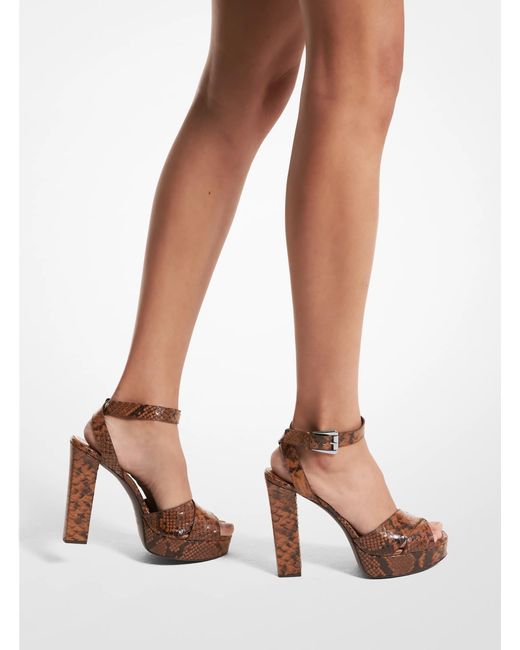 Michael Kors White Mk Cannon Python Embossed Leather Platform Sandal