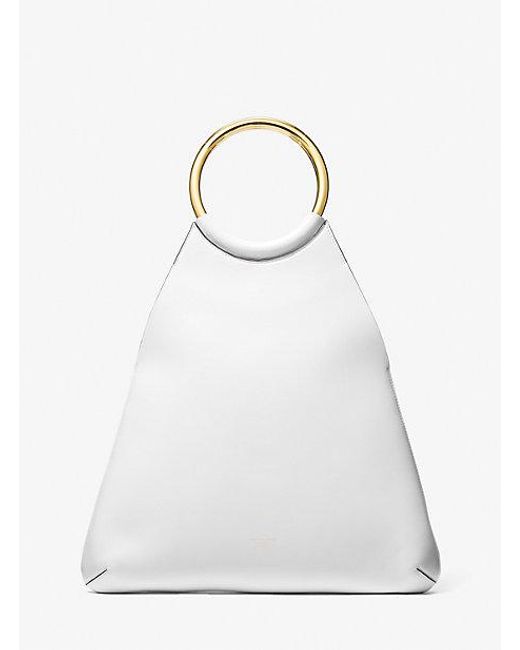 Michael Kors White Ursula Large Leather Ring Tote Bag