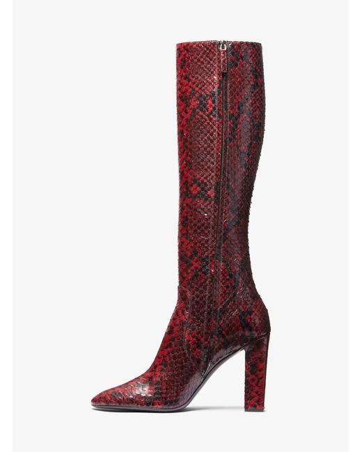 Michael Kors Red Mk Carly Python Embossed Leather Boot