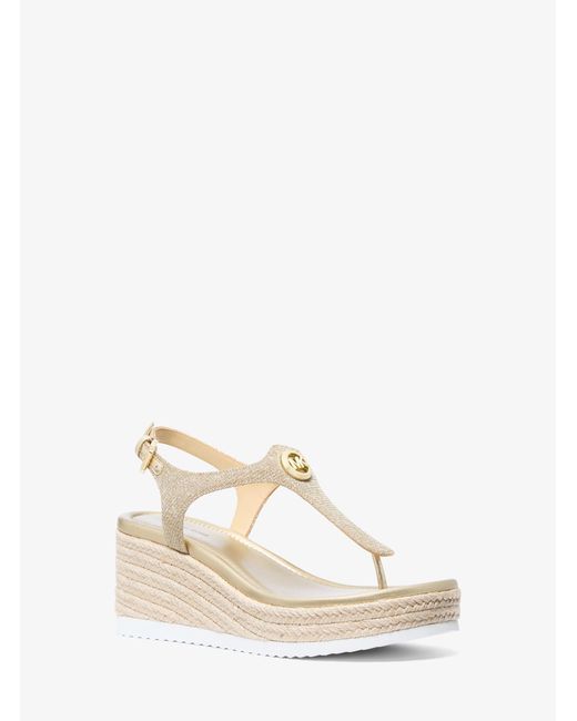 MICHAEL Michael Kors Natural Mk Val Glitter Chain-Mesh Thong Wedge Sandal