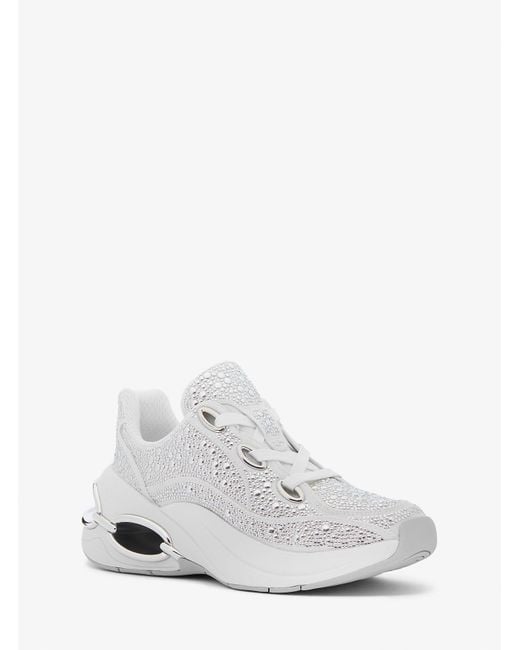 Michael Kors White Mk Toni Embellished Linen Blend Trainer
