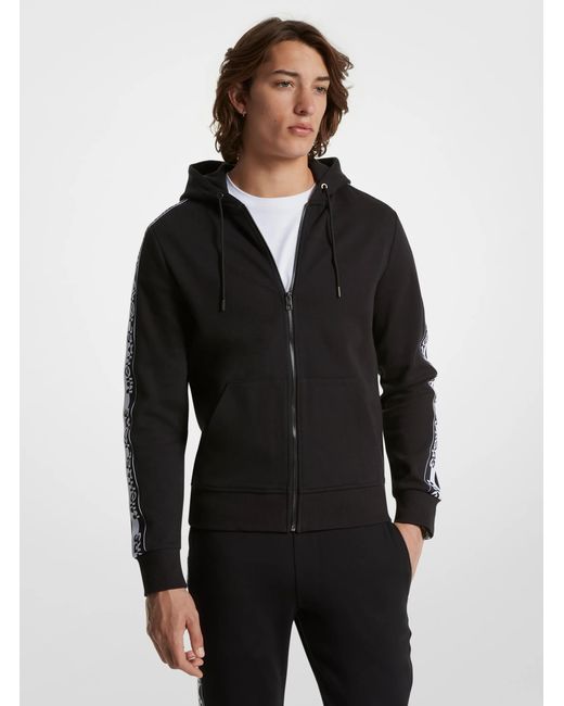 Michael Kors Logo Tape Cotton Blend Zip-Up Hoodie in Black for Men