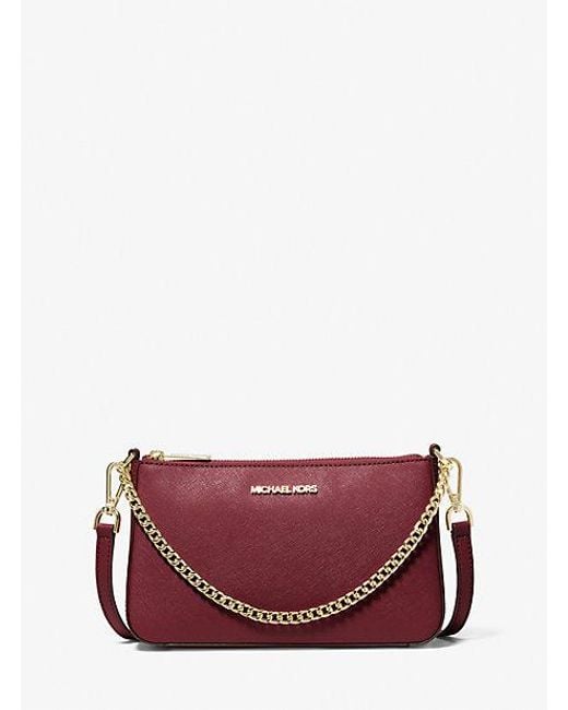Michael Kors Outlet Red Mk Jet Set Medium Saffiano Leather Crossbody Bag