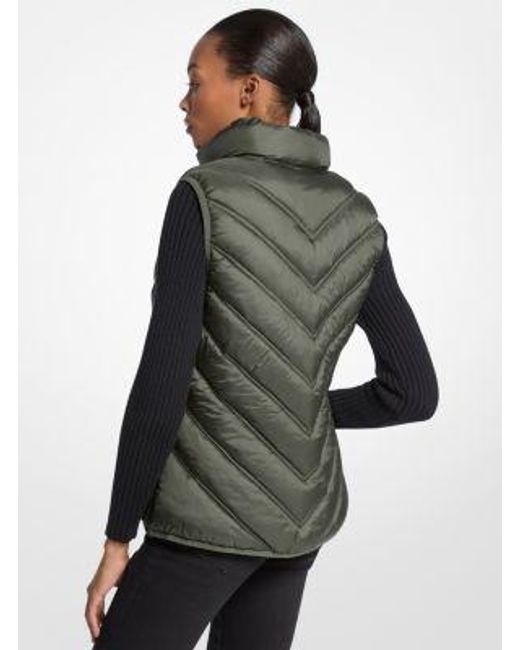Michael Kors Gray Chevron Quilted Logo Print And Nylon Packable Vest
