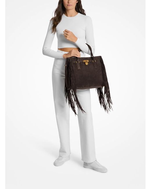 MICHAEL Michael Kors Brown Hamilton Moderne Large Fringed Suede Satchel