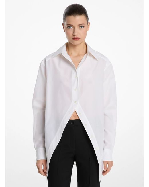Michael Kors White Mk Silk And Cotton Taffeta Portrait Collar Shirt