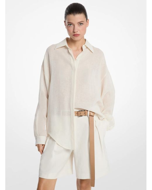 Michael Kors Natural Mk Linen Crepe Gauze Boyfriend Shirt