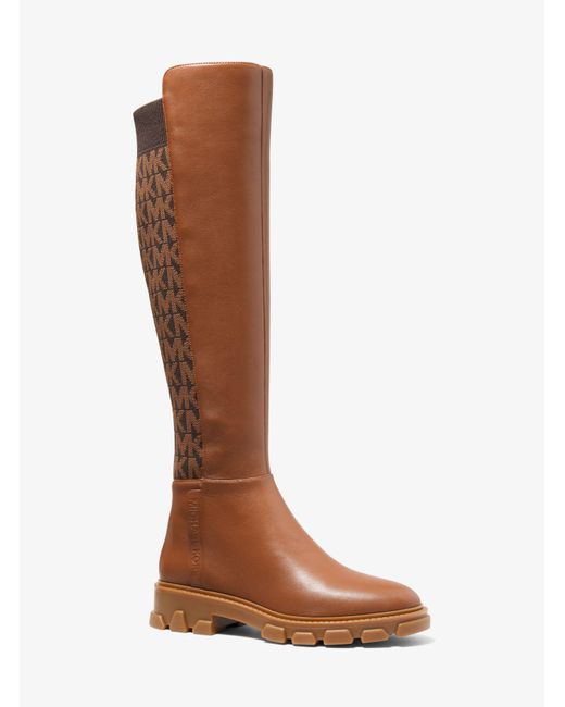 MICHAEL Michael Kors Brown Ridley Leather And Logo Jacquard Knee Boot