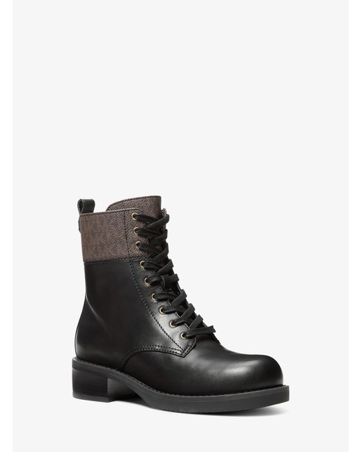 MICHAEL Michael Kors Black Mk Lyle Leather And Signature Logo Combat Boot