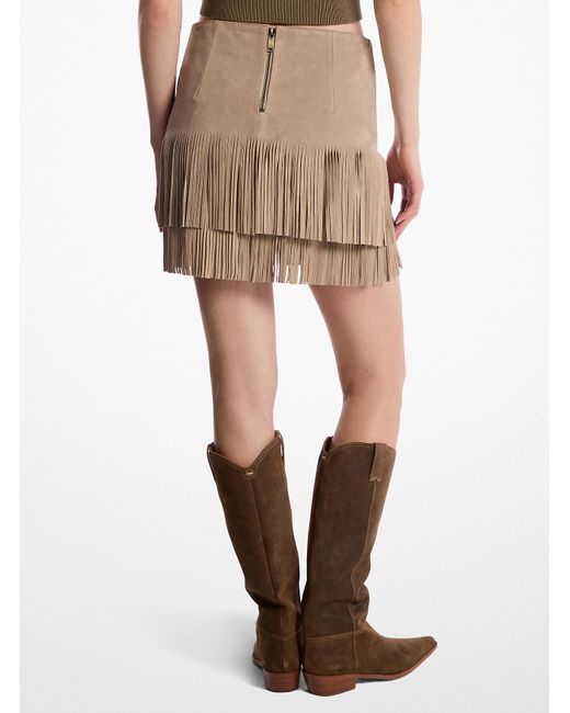 MICHAEL Michael Kors Natural Mk Suede Fringed Mini Skirt