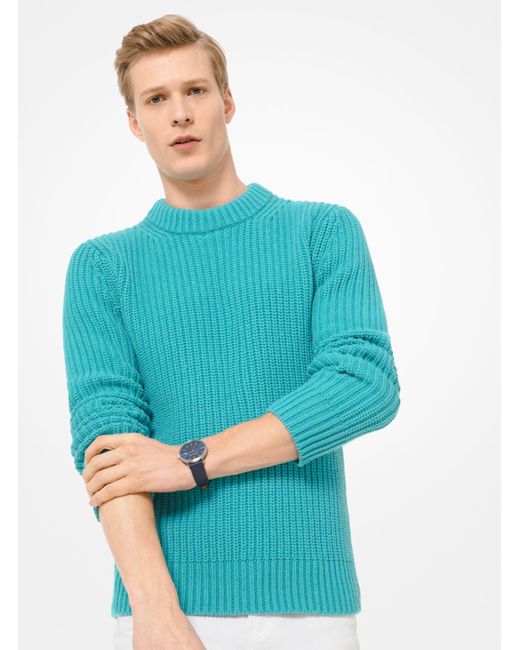 Michael Kors Blue Ribbed Cotton And Cashmere Sweater for men