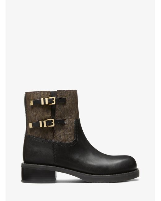 MICHAEL Michael Kors Black Mk Darrington Leather And Signature Logo Ankle Boot