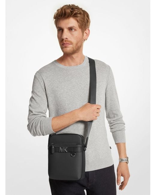Michael Kors Black Mk Hudson Leather Flight Bag for men