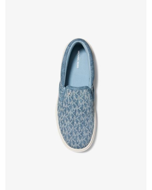 Michael Kors Blue Eddie Signature Logo Print Denim Slip-On Sneaker for men