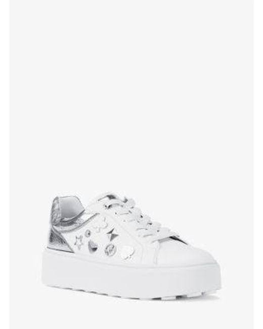 Michael Kors White Romey Embellished Mixed-Media Platform Sneaker