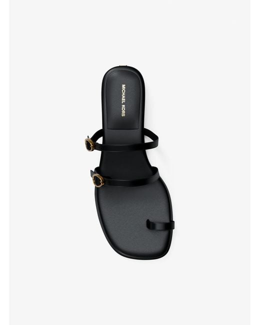 Michael Kors Black Kya Leather Flat Sandal
