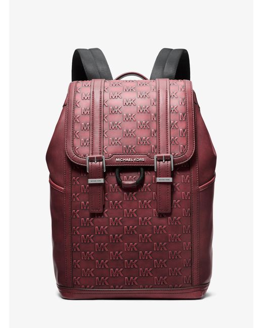 Michael Kors Red Colby Medium Logo Embossed Burnished Leather Backpack for men