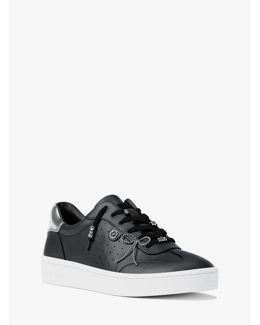 MICHAEL Michael Kors White Mk Scotty Embellished Leather Trainers