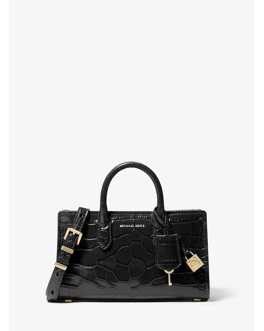 MICHAEL Michael Kors Black Mk Scarlett Extra-Small Crocodile Embossed Leather Crossbody Bag