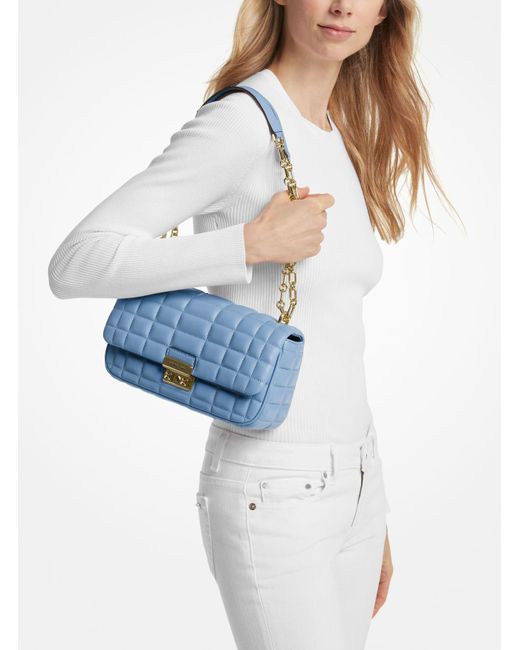 Michael Kors Blue Mk Tribeca Large Quilted Leather Shoulder Bag