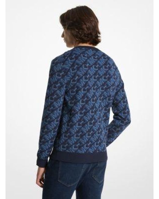 Michael Kors Blue Empire Signature Logo Jacquard Merino Wool Sweater for men