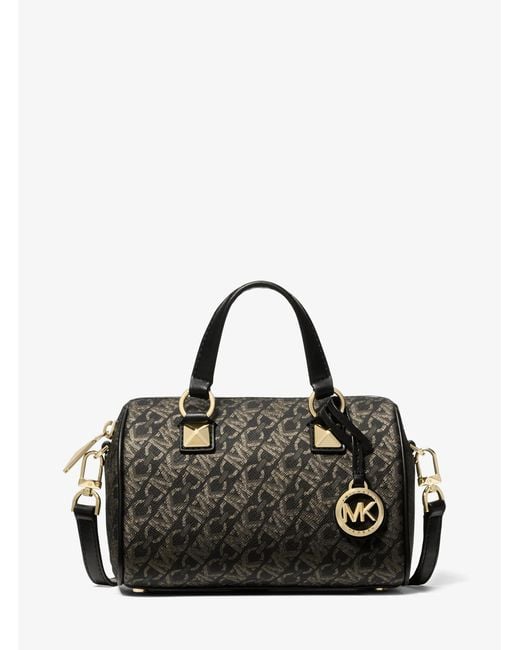 MICHAEL Michael Kors Black Grayson Small Metallic Empire Monogram Duffel Crossbody Bag