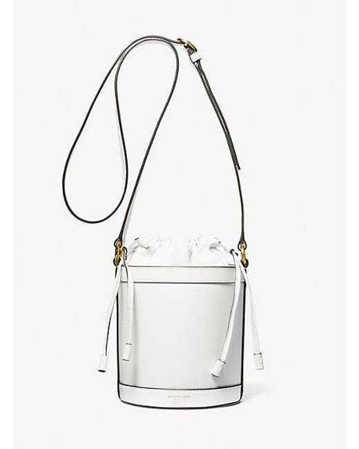Michael Kors White Audrey Medium Leather Bucket Bag