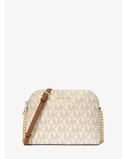 Michael Kors Outlet Natural Mk Cindy Signature Logo Dome Crossbody Bag