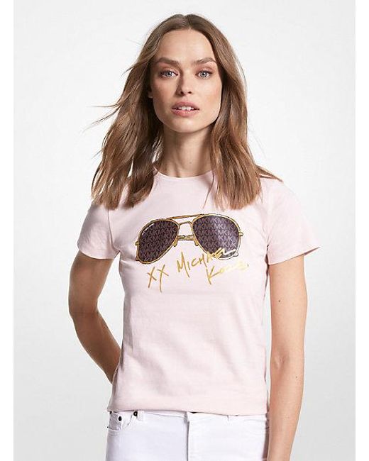 Michael Kors White Logo Aviator Print Organic Cotton T-shirt