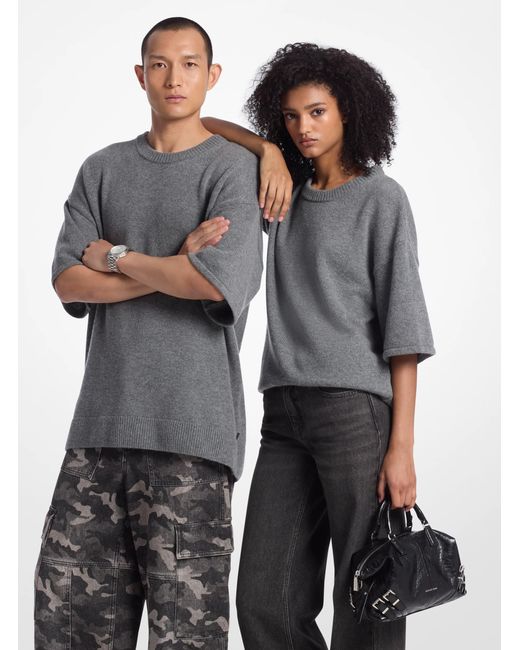 MICHAEL Michael Kors Gray Mk Wool And Cashmere Blend Short-Sleeve Jumper