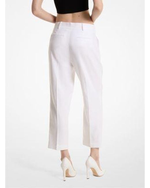 Michael Kors White Mk Pleated Linen Blend Trousers