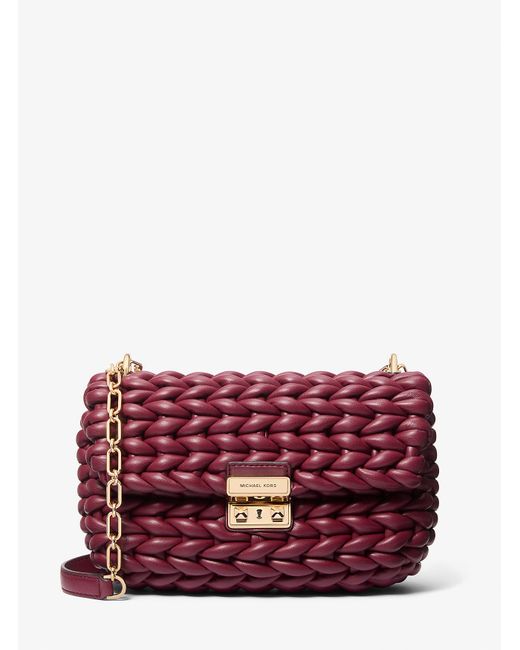 MICHAEL Michael Kors Red Mk Tribeca Large Hand-Braided Leather Shoulder Bag