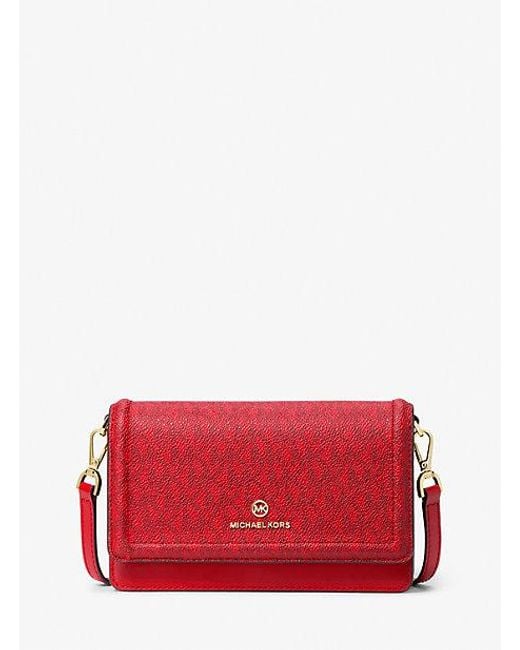 Michael Kors Red Jet Set Leather And Signature Logo Convertible Crossbody Bag