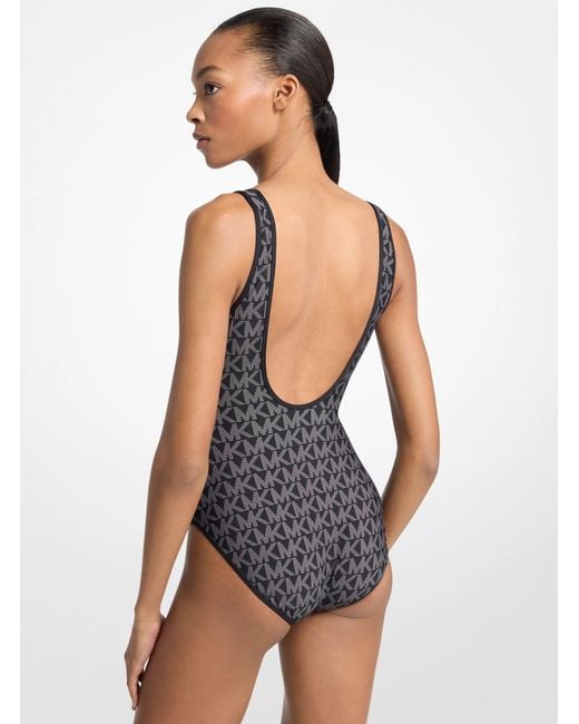 MICHAEL Michael Kors Blue Mk Reversible Logo Scoopneck Swimsuit