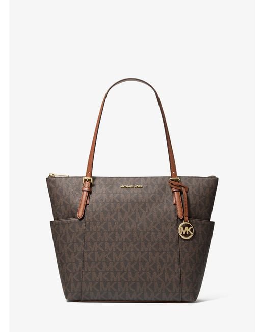 Michael Kors Outlet Brown Mk Charlotte Medium Signature Logo Top-Zip Tote Bag