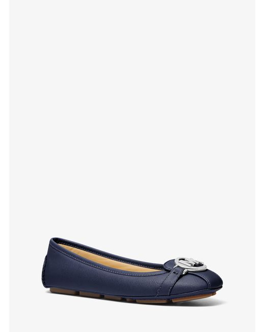 Michael Kors Outlet Blue Mk Fulton Faux Saffiano Leather Moccasin