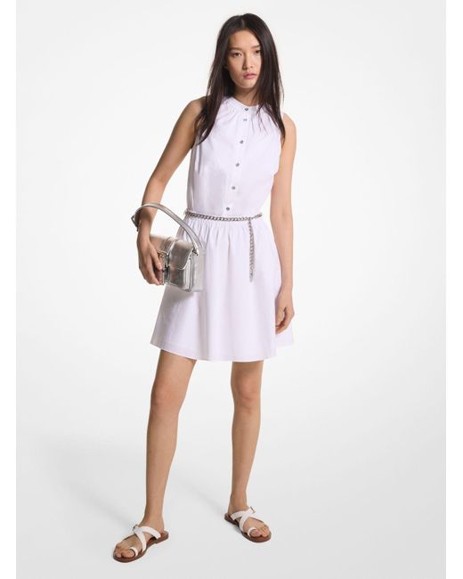 Michael Kors White Mk Stretch Organic Cotton Poplin Mini Dress